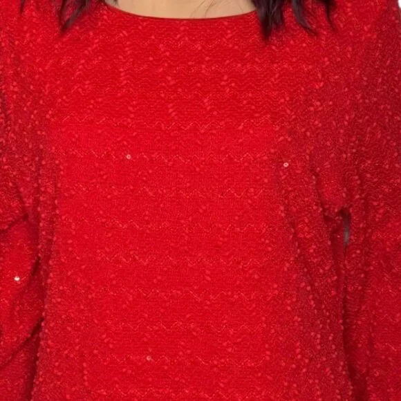 Jennifer Lopez Red Sweater Top “SPARKLY DAYS” Sequins Sz XL - Picture 7 of 8